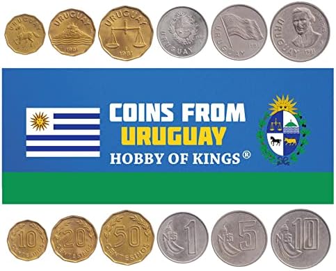 6 מטבעות מאורוגוואי | אוסף סט מטבעות אורוגוואי 10 20 50 סנטימוס 1 5 10 פזו של Nuevos | 1980-1981 | אריטרינה כריסטה-גאלי